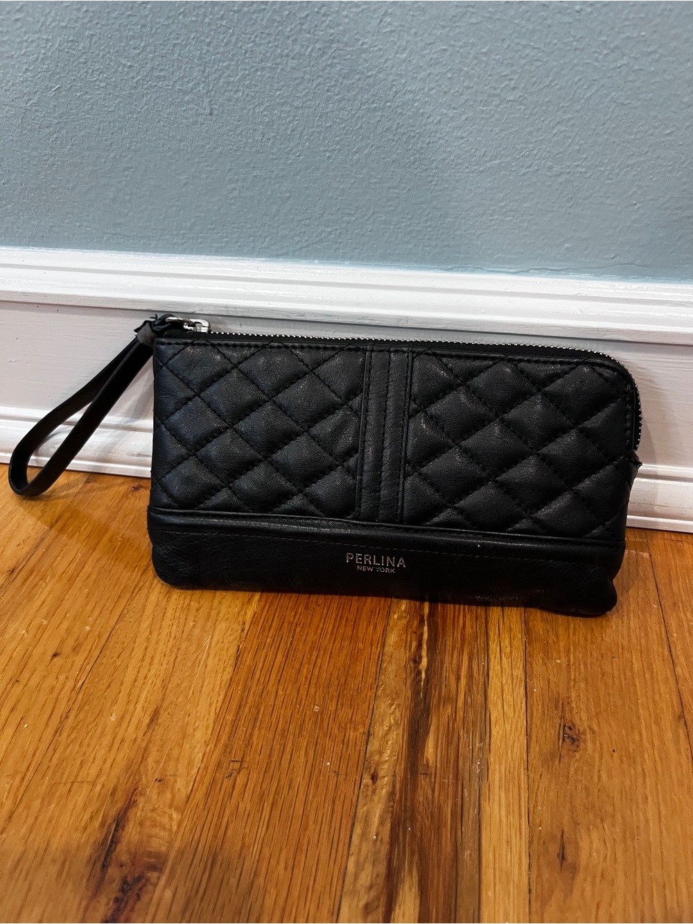 Perlina New York Black Quilted Wristlet Clutch